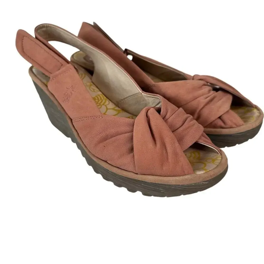 Fly London Womens Yakin Slingback Wedge Sandals Leather Platform EU 41